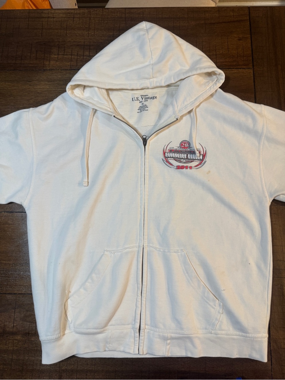 U.S. Vintage Men's Cream Zip-Up Hoodie